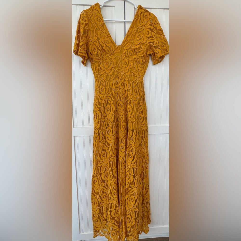 Altar'd State Maxi Golden Lace Dress - Size Small
